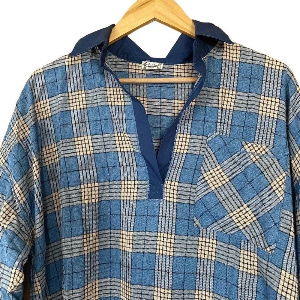 Free people Sunday morning sleep shirt sapphire blue plaid small new